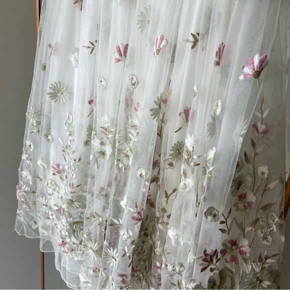 🍉Lily Brown Japan Floral Midi Skirt Embroidered Mesh Sheer Snidel Tulle White - Picture 3 of 9